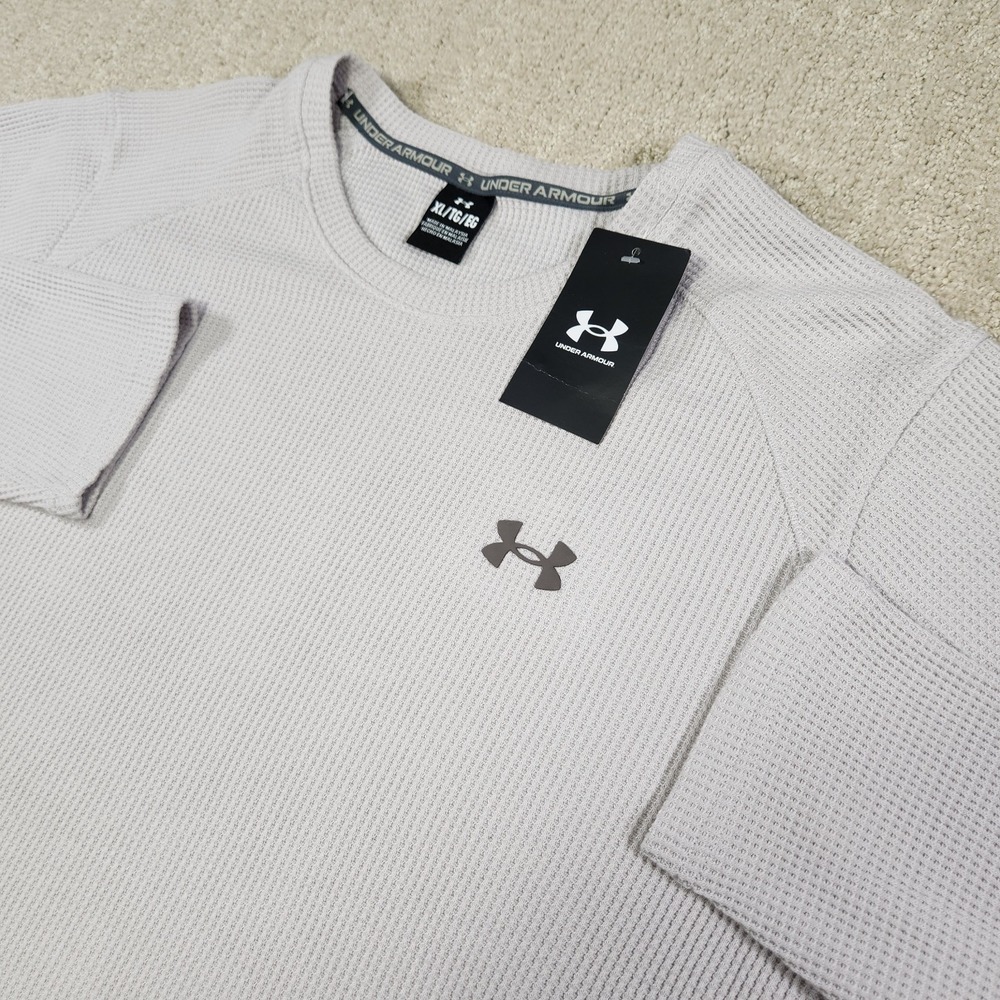 Under Shirt Men XL UA Waffle Knit Max Crew Gray Thermal Long Sleeve NEW